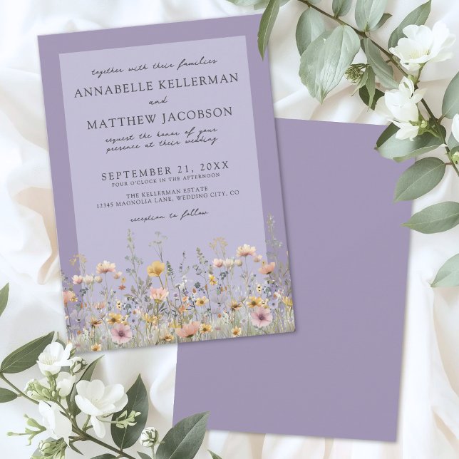 Convites Clássico Casamento Floral de Flores Silvestres Lav (Classic Lavender Wildflower Floral Wedding Invitation )