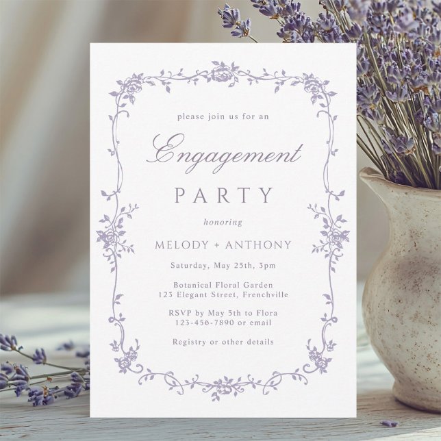 Convites Clássico Casamento Floral de Lavanda Francês  (Criador carregado)