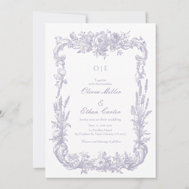 Convites Clássico Casamento Floral de Lavanda Vitoriana Fra (Frente)
