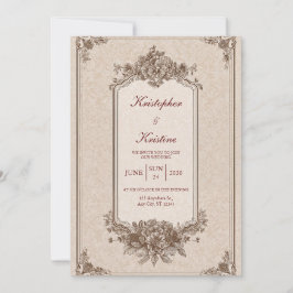 Convites Clássico Casamento Floral em Sépia Monocromático V