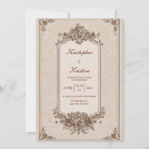 Convites Clássico Casamento Floral em Sépia Monocromático V