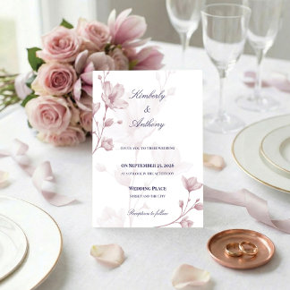 Convites Clássico Casamento Floral Rosa Poeirento Romântico