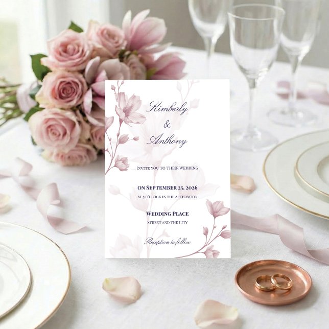Convites Clássico Casamento Floral Rosa Poeirento Romântico (Say "I do" to beautiful details! 💍 Pink floral wedding invitations. 💖)