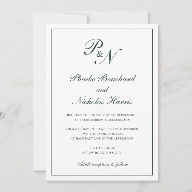 Convites Clássico Casamento Floresta Verde Elegante (Frente)