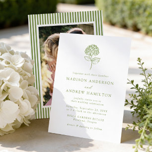 Convites Clássico Casamento Fotográfico com Hortênsias Verd