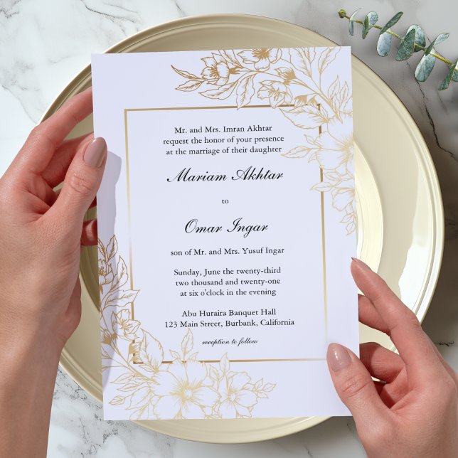 Convites Clássico Casamento Islâmico Muçulmano Floral Doura (Criador carregado)