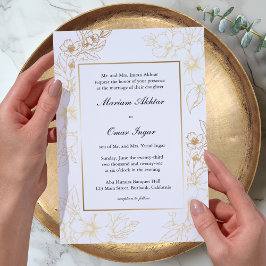 Convites Clássico Casamento Islâmico Muçulmano Floral Ouro 