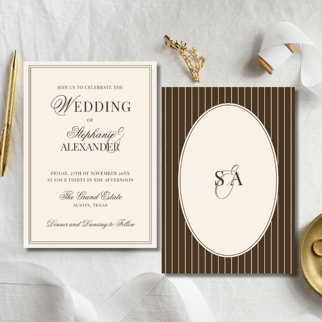 Convites Clássico Casamento Marrom e Marfim Old Money da Mo (Criador carregado)