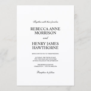 Convites Clássico Casamento Minimalista Elegante Preto e Br
