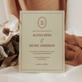 Convites Clássico Casamento Monograma Elegante Marfim e Vin