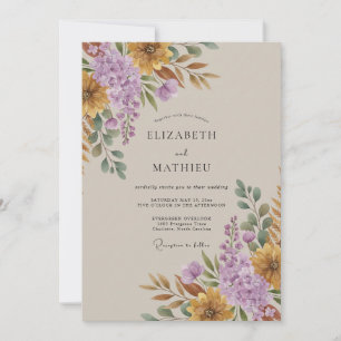 Convites Clássico Casamento Ochre Ámbar Folhagem