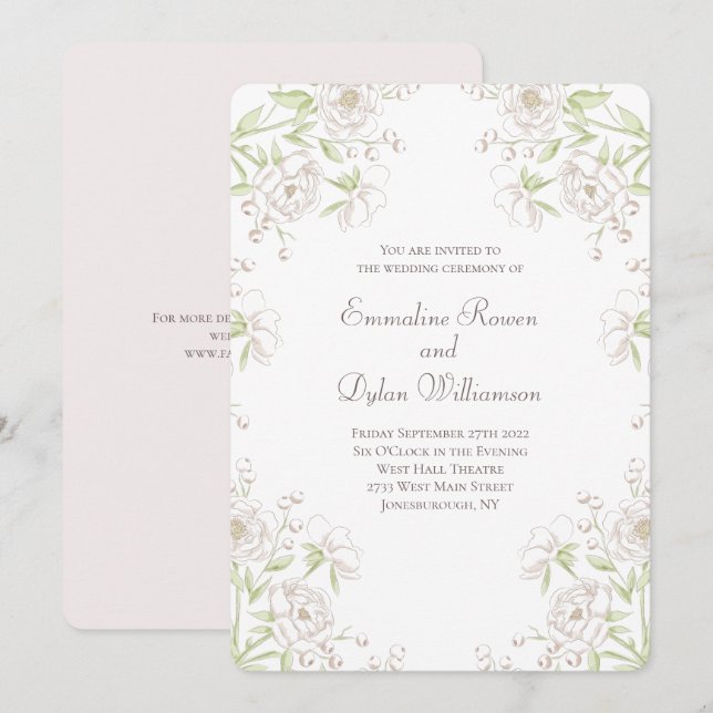 Convites Clássico Casamento Rosa Branca (Frente/Verso)