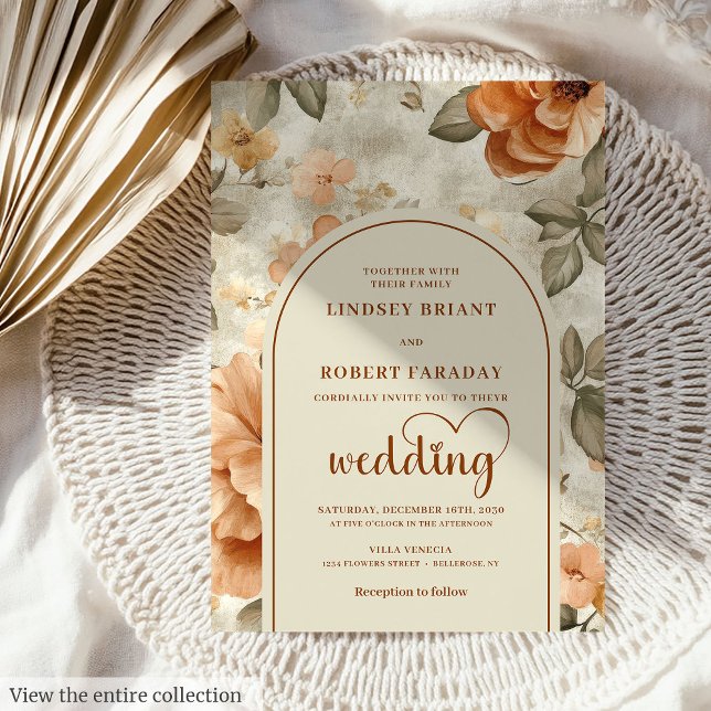 Convites Clássico Chique Boho Cobre Marfim Sage Floral Casa (Classic Boho Copper Ivory Sage Floral Wedding Invitation

)