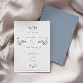 Convites Clássico Coração de Ouro Casamento Azul Poeirento 