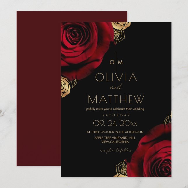 Convites Clássico Country Rosa Vermelha Floral Casamento (Frente/Verso)