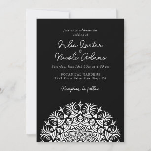 Convites Clássico da Meia-Noite Preto Casamento de Mandala 