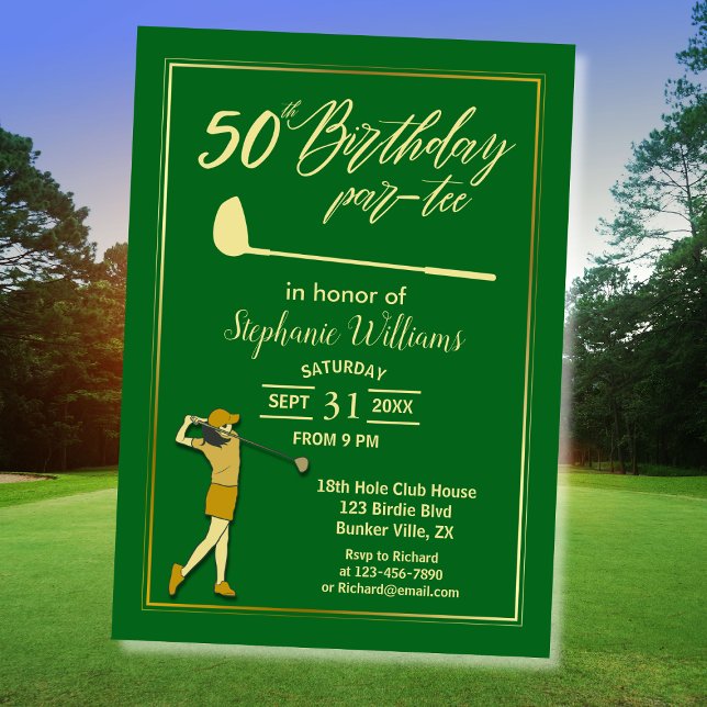 Convites Clássico de Golfe Verde Dourado Mulheres 50º Anive (Criador carregado)