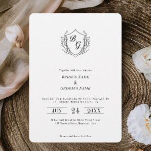 Convites Clássico de linha fina com monograma Vintage Crest