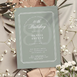 Convites Clássico Deco Sage e Branco Aniversário de 80 anos
