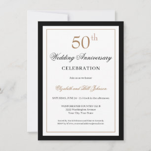 Convites Clássico Dourado Preto 50º Aniversário de Casament