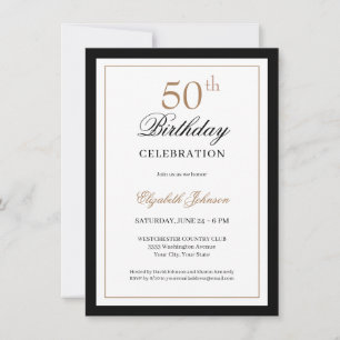 Convites Clássico Dourado Preto Aniversário de 50 anos