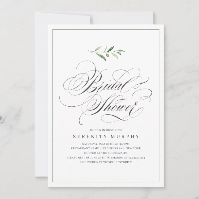 Convites Clássico Elegância Script Vegetação Chuveiro de No (Frente)