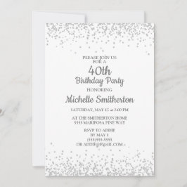 Convites Clássico Elegante Branco Brilho Prata Aniversário 