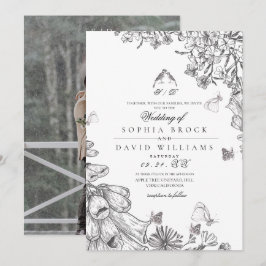 Convites Clássico Elegante Casamento Floral Preto Branco