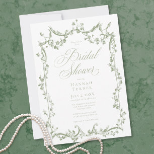 Convites Clássico Elegante Chuva Floral Delicada Verde Salv