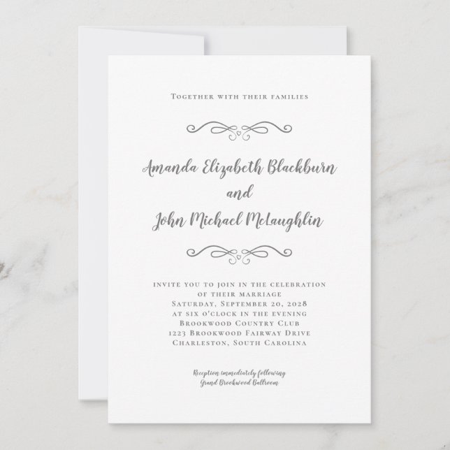 Convites Clássico Elegante Cinza Branco Atemporal Formal Ca (Frente)