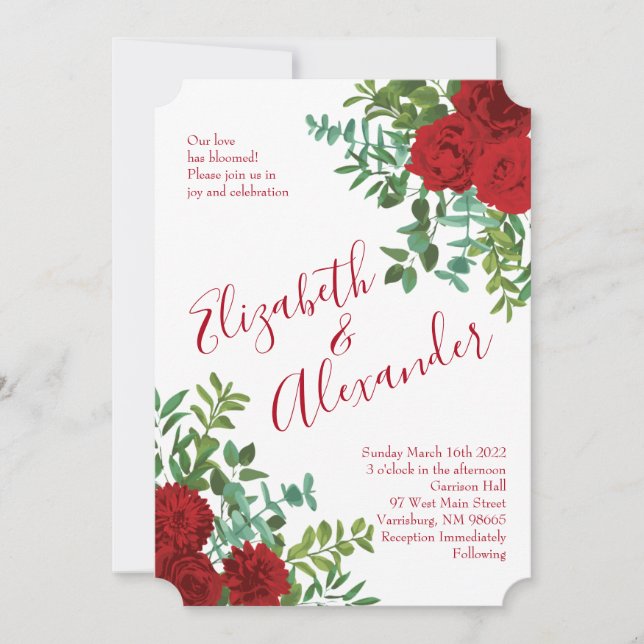 Convites Clássico Elegante de Casamento de rosa vermelha (Frente)