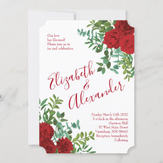 Convites Clássico Elegante de Casamento de rosa vermelha