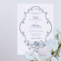 Clássico Elegante Pó Azul Floral Quadro Casamento