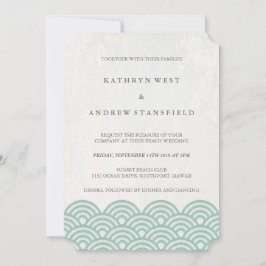 Convites Clássico Elegante Verde Suave + Casamento de Praia