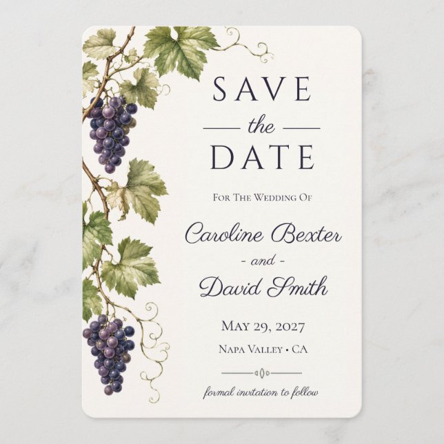 Convites Clássico Elegante Vinícola Save the Date (Frente)