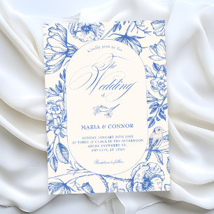Convites Clássico floral artístico azul casamento