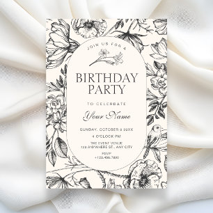 Convites Clássico floral artístico de aniversário