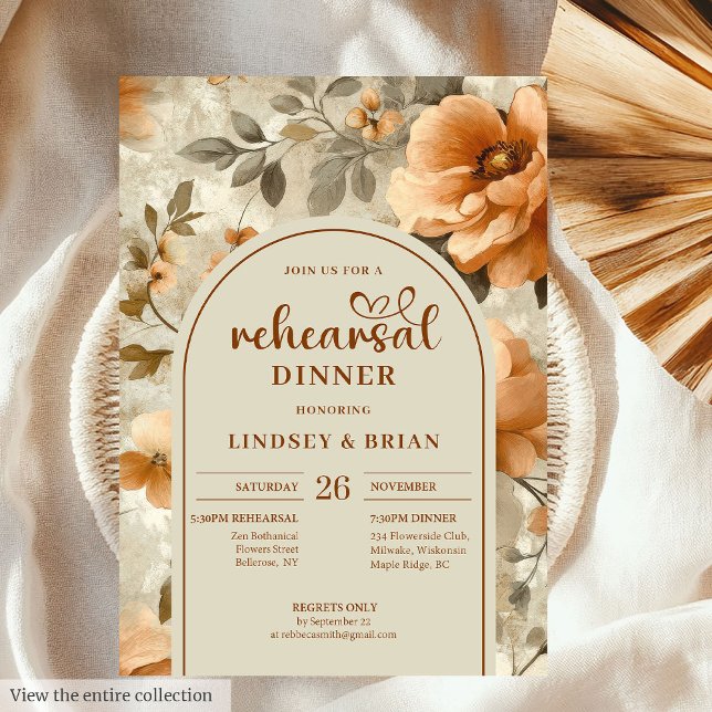 Convites Clássico Floral Terracota Marfim Sage Ensaios  (Classic Terra Cotta Ivory Sage Floral Rehearsal Invitation)