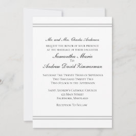 Convites Clássico Formal Elegante Casamento Prata Branco