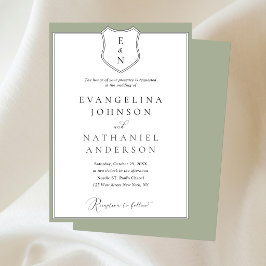 Convites Clássico Formal Elegante Crista Script Verde Casam