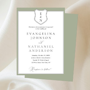 Convites Clássico Formal Elegante Crista Script Verde Casam