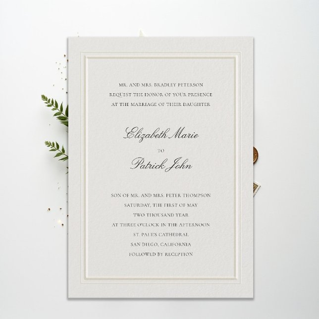 Convites Clássico Formal Moderno Elevado Quadro Ecru Casame (modern classic wedding invitation double frame elevated ecru formal traditional calligraphy stately)