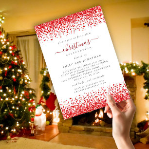 Convites Clássico Glam Vermelho Brilhante Festa de Natal Br