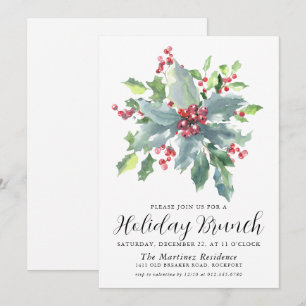 Convites Clássico Holly Berry Greenery Holiday Brunch