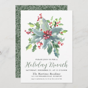 Convites Clássico Holly Berry Greenery Holiday Brunch