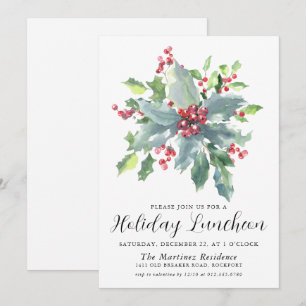 Convites Clássico Holly Berry Greenery Holiday Luncheon
