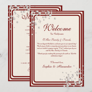 Convites Clássico Itinerário de Casamento Borgonha & Pérola