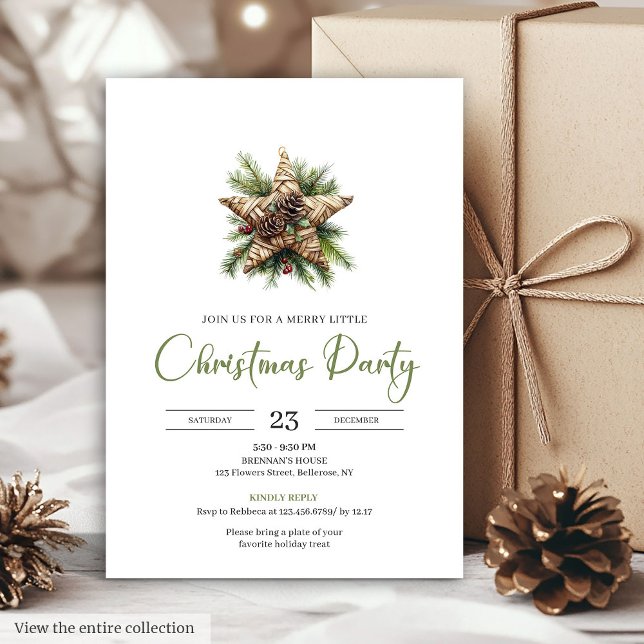 Convites Clássico Jantar de Natal Botânico Neutro Boêmio  (Classic Bohemian Neutral Botanical Holiday Dinner Card)