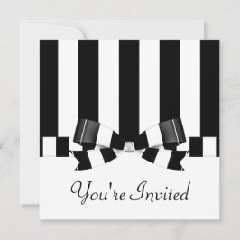 Convites Clássico listrado preto & branco do casamento