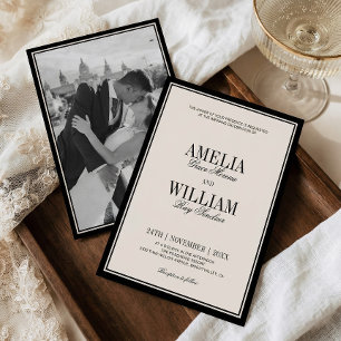 Convites Clássico Luxo Antigo Preto Creme Foto Casamento